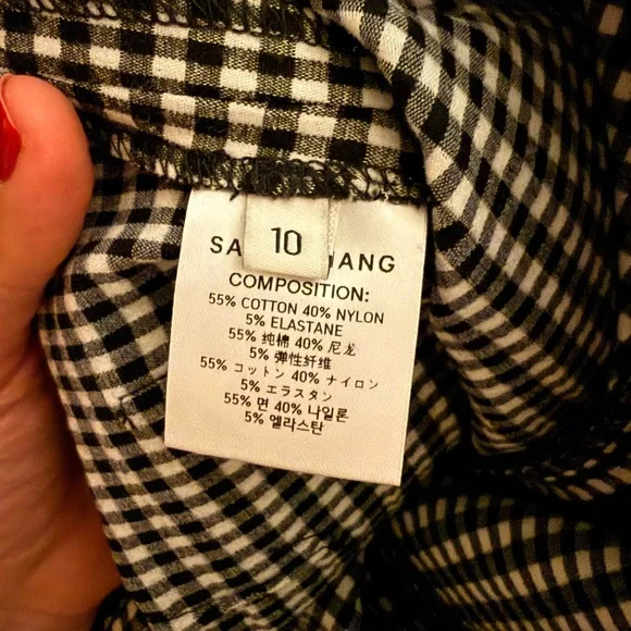 Sandy Liang Front Zip Flare Pants, Black and White Check, Size 10 - Picture 10 of 13